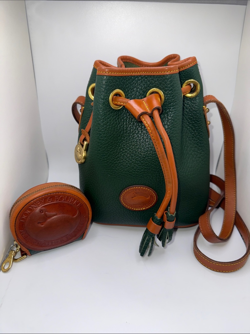 Vintage Dooney & Bourke AWL Set, Small Drawstring Bucket Bag and Coin purse